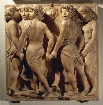 Lov ham i koret (Salme 150, Lov Herren), panel med gutter som synger og danser i ring av Luca Della Robbia