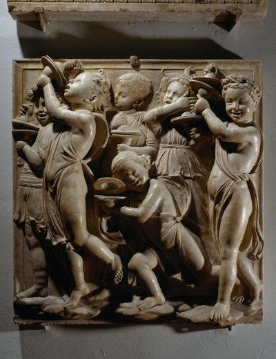 Lov ham med jubelens cymbaler (Salme 150, Lov Herren), panel med cymbalspillere av Luca Della Robbia