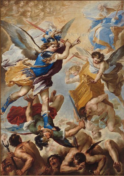 Erkeengelen Michael beseirer de opprørske englene, 1657. av Luca Giordano