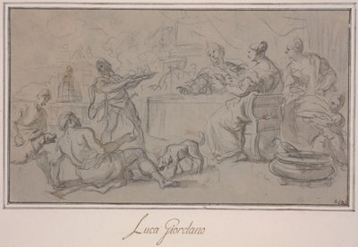 Bankett av de rike (grafitt og blekkvask på papir) av Luca Giordano