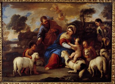 Hellig familie. Maleri av Luca Giordano Dit Fa Presto (1632-1705) av Luca Giordano