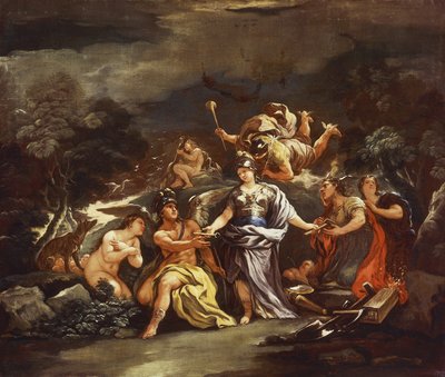 Minerva som beskytter av kunst og vitenskap, av Luca Giordano, olje på lerret av Luca Giordano
