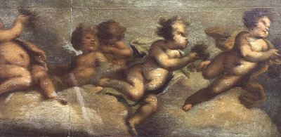 Putti disporting (papir på lerret) (detalj til venstre) (se også 67087-90) av Luca Giordano