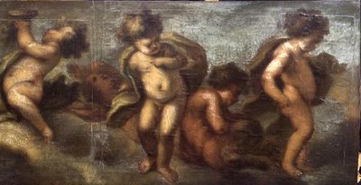 Putti disporting (papir på lerret) (høyre detalj) (se også 67087-90) av Luca Giordano