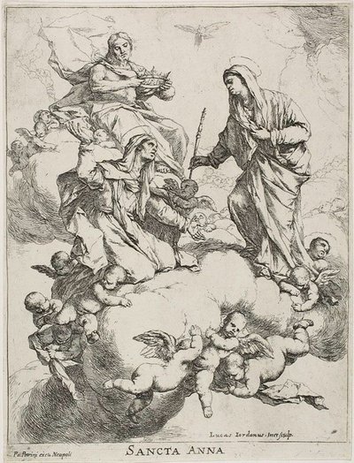 Saint Anne mottatt i himmelen av Kristus og jomfruen av Luca Giordano
