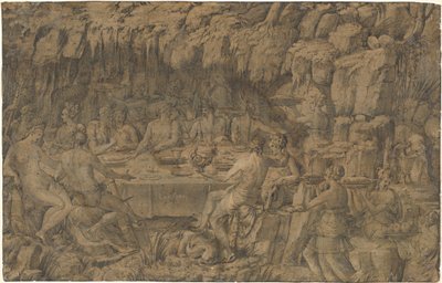 Akeleos#39; bankett, ca. 1545 (penn- og blekktegning) av Luca Penni