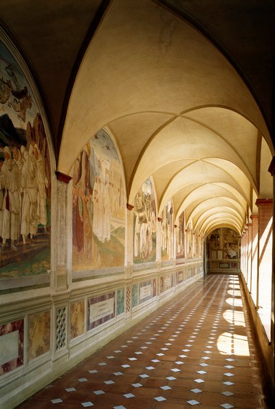 Innvendig utsikt over benediktinerklosteret Monte Oliveto Maggiore i Siena av Luca Signorelli