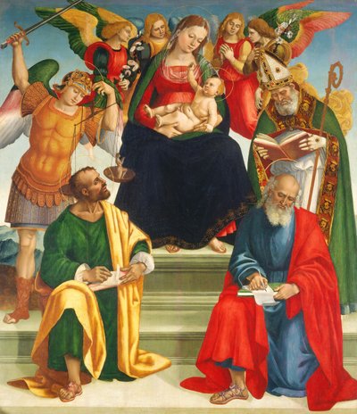Madonna og barn med hellige og engler, midten eller slutten av 1510-tallet. av Luca Signorelli