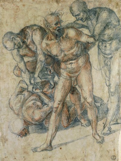 Mannlige nakenbilder (rødt og svart kritt på papir) av Luca Signorelli