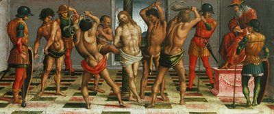The Flagelation of Christ Lamentation over the Dead Christ, Predella panel, 1502. av Luca Signorelli