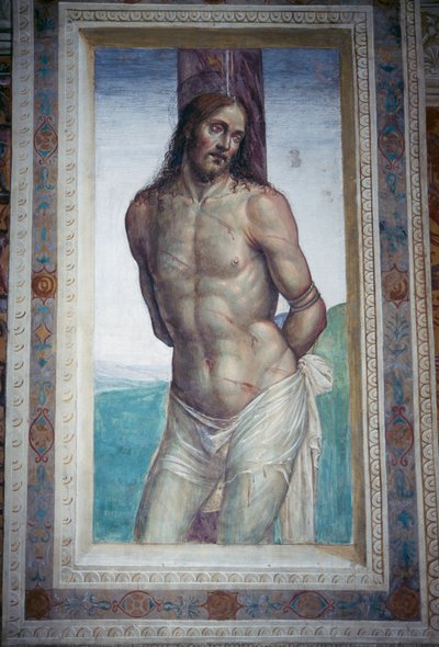 Jesu pisking, freskomaleri av Luca Signorelli, Monte Oliveto Maggiore kloster, Toscana, Italia av Luca Signorelli
