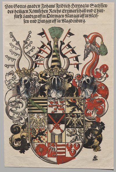 Våpenskjold til John Frederic, kurfyrst av Sachsen, kalt Storsint av Lucas Cranach