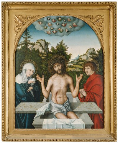 Schmerzensmann zwischen Maria und hl. Johannes av Lucas Cranach