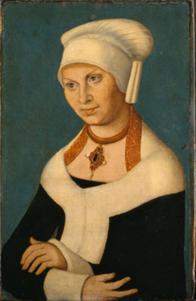 Portrett av hertuginnen Barbara av Sachsen, 1478-1534 (kone til George den skjeggete) av Lucas Cranach d.Æ.