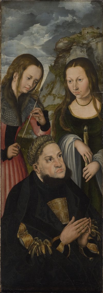 Kurfyrsten Frederic den vise av Sachsen (1463-1525) med de hellige Ursula (til venstre) og Genevieve (til høyre) av Lucas Cranach d.Æ.