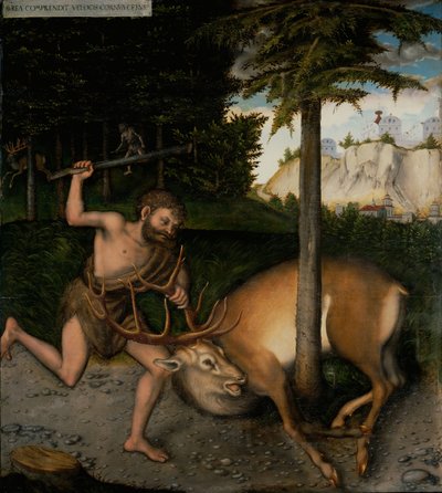 Hercules fanger Ceryneian Hind fra The Labors of Hercules av Lucas Cranach the Elder
