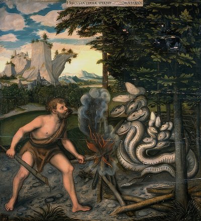 Herkules og den lerneiske slange. Fra serien av Herkules gjerninger. Etter 1537 av Lucas Cranach the Elder