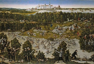 Jakt til ære for keiser Ferdinand I på Torgau slott av Lucas Cranach the Elder