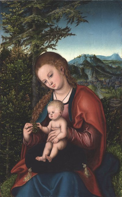 Madonna og barn i et landskap av Lucas Cranach the Elder