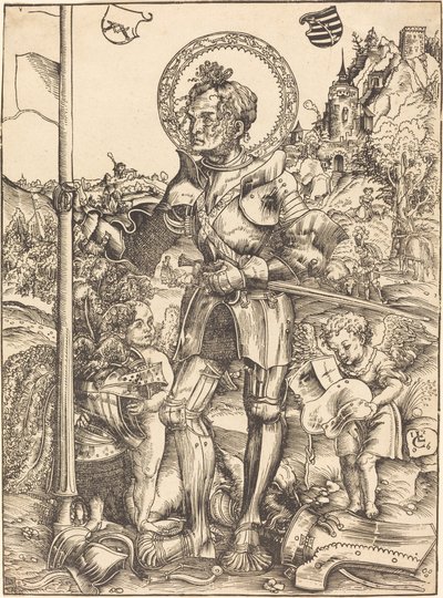 Saint George stående, med to engler av Lucas Cranach the Elder