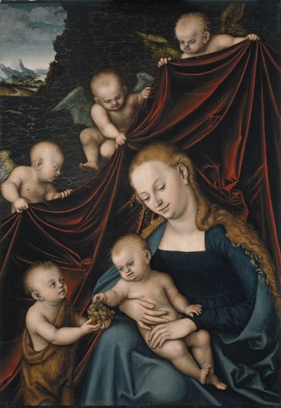 Jomfruen og barnet med Johannes og engler av Lucas Cranach the Elder