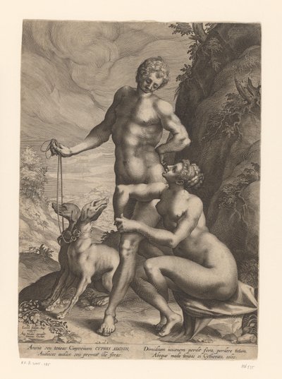 Venus og Adonis med to hunder av Lucas Kilian