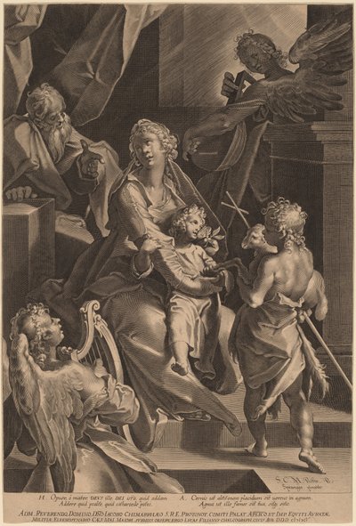 Den hellige familie og to engler av Lucas Kilian, after Bartholomaeus Spranger