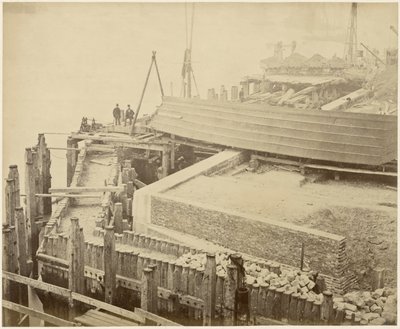 Bygging av det utvidede Limehouse-bassenget, London, mai 1869 av Lucas and Tuck