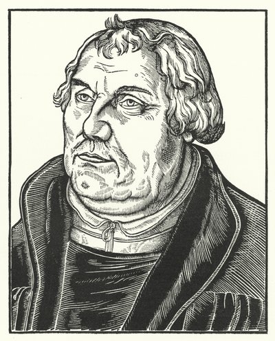 Portrett av den tyske protestantiske reformatoren Martin Luther senere i livet (gravering) av Lucas the Elder (after) Cranach