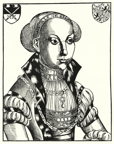 Sybille of Cleves, konsort av John Frederick I, kurfyrst av Sachsen (gravering) av Lucas the Elder (after) Cranach