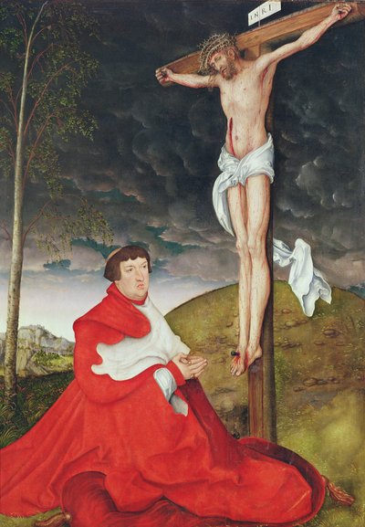 Albert, kardinalkurfyrst av Mainz ved foten av korset (olje på panel) av Lucas the Elder Cranach