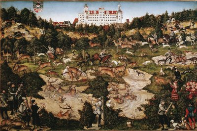 Jakt til ære for Karl V på Torgau slott (maleri av Lucas the Elder Cranach