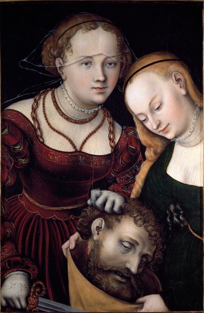 Judith med en hushjelp og leder av Holoferne Maleri av Lucas Cranach den eldre (1472-1553) 1530 Søn. 77x52,5 cm Wien, Kunsthistorisches Museum - Judith med hodet til Holofernes og en tjener. Olje på tre 77 x 52,5 cm av Lucas the Elder Cranach