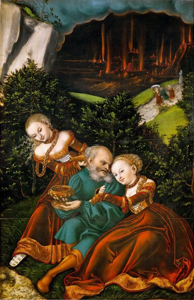 Loth et ses filles - Lot og hans døtre - Lucas Cranach, den eldste (1472-1553). Olje på tre av Lucas the Elder Cranach