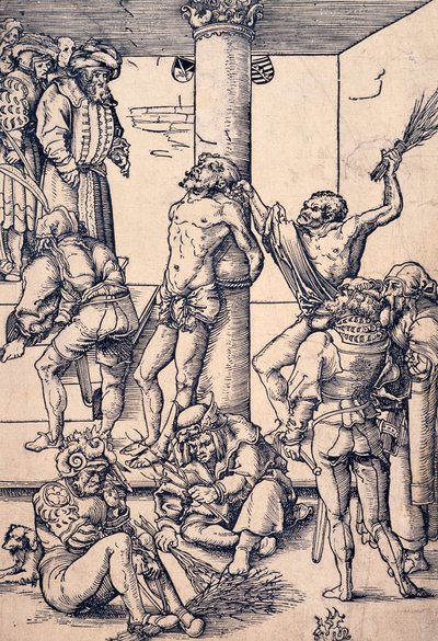 Passion of Christ: the scourging, av Lucas Cranach den eldste (1472-1553), tresnitt av Lucas the Elder Cranach