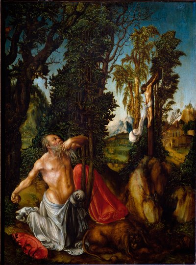 Sankt Hieronymus i botmaleri av Lucas Cranach den eldste (1472-1553) 1502 Søn. 55,5x41,5 cm Wien, Kunsthistorisches Museum av Lucas the Elder Cranach