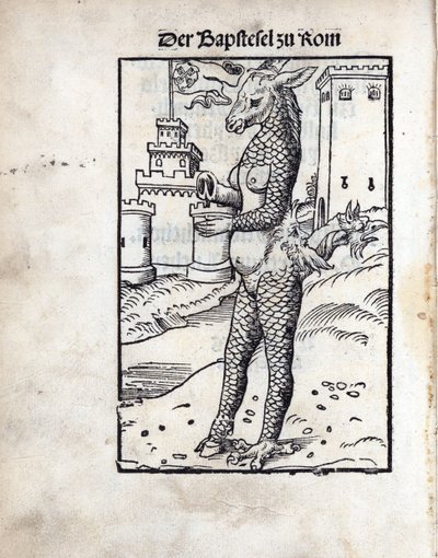 The Bapstesel zu Rom (The Pave Asse eller The Pope Asse of Roma), av Cranach, Lucas, den eldste (1472-1553). Tresnitt av Lucas the Elder Cranach