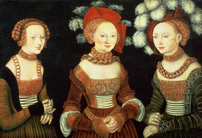 Tre prinsesser av Sachsen, Sibylla (1515-92), Emilia (1516-91) og Sidonia (1518-75), døtre av hertug Heinrich av Frommen, ca. 1535 (panel) av Lucas the Elder Cranach