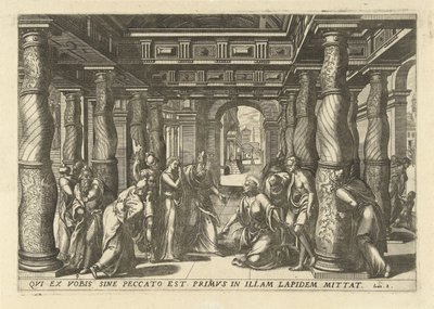 Christ en de overspelige kvinne De tretten mest elegante og utsmykkede ikonene i Det nye testamente i templet (serietittel) av Lucas van Doetechum