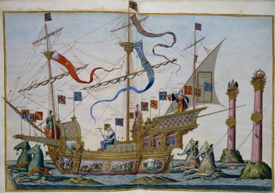 Begravelsesprosesjon i Brussel i anledning av keiser Karl Vs død. Blad 5 par Doetecum, Lucas, van (ca. 1530-c. 1584) av Lucas van Doetechum