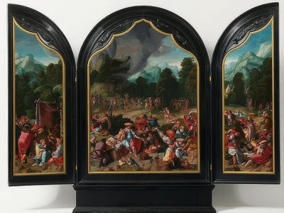 Tilbedelse av gullkalven. Rundt 1530 av Lucas van Leyden