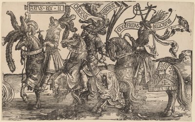 Arthur, Charles the Great (Charlemagne), Godfry av Bouillon av Lucas van Leyden