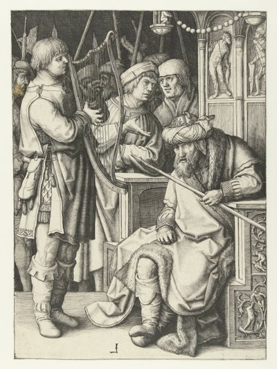 David spiller harpe for Saul av Lucas van Leyden