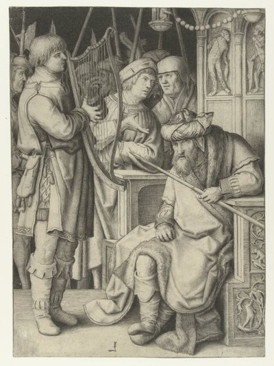 David spiller harpe for Saul av Lucas van Leyden