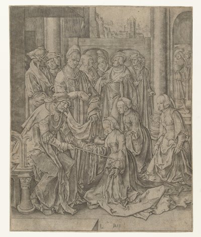 Ester kneler foran Ahasverus av Lucas van Leyden
