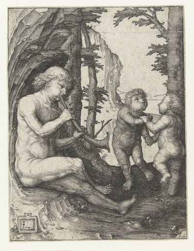 Gutt med blåseinstrument av Lucas van Leyden