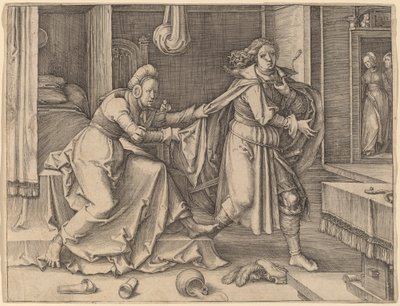 Joseph rømmer Potifars kone av Lucas van Leyden
