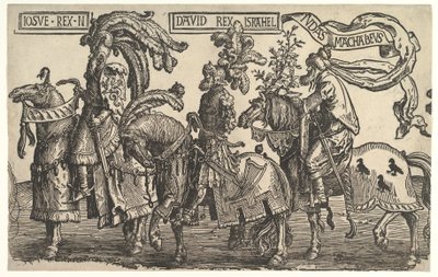 Joshua, David og Judas Maccabee, fra The Nine Heroes, ca. 1520. av Lucas van Leyden