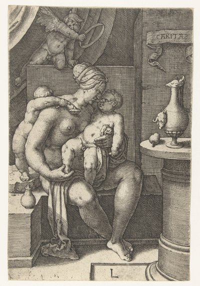 Kjærlighet Caritas (tittel på objekt) Seven Virtues (serietittel) av Lucas van Leyden
