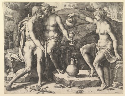 Lot og hans døtre, 1530. av Lucas van Leyden
